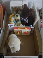 2 boxes of teddy bears and toys