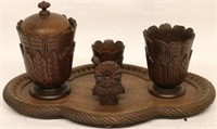 CARVED WALNUT SMOKING STAND, INCL CIGAR CUTTER,