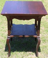 REFINISHED MAHOGANY 2 TIERED LAMP TABLE, SHAPED