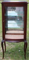 INLAID MAHOGANY BOW FRONT CURIO CABINET W/GLASS