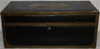 20TH C. LEATHER COVERED TRUNK W/BRASS TRIM,
