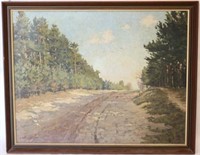 EARLY 19TH C. OIL ON BOARD, 'COUNTRY ROAD SCENE',