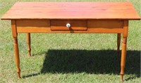 45 REFINISHED PINE & MAPLE 1 DRAWER FARM TABLE,