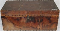 19TH C. LEATHER COVERED PIN DOCUMENT BOX W/BRASS
