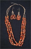 THREE STRAND NECKLACE, MATCHING EARRINGS