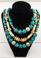 THREE-STRAND MAN-MADE TURQUOISE NECKLACE