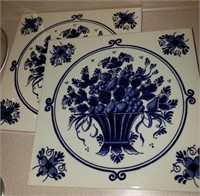 Pair Delft Blue/ White Tile Decor, Fruit Basket