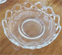 Ribbon Edged Glass Bowl, Etched Design