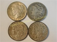 4 Silver Dollars Morgan & Peace