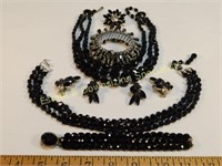 Large Lot of Black Jet Glass Costume Jewelry
