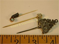 3 Antique Stick Pins Opal Diamond