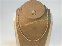14K Rose & Yellow Gold Floral & Sterling Chain