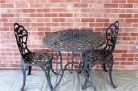 WROUGHT IRON PATIO TABLE & 2 CHAIRS