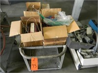 (lot) roller cart with contents & ballasts