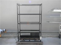 metal shelving unit, wired
