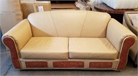 80" Tan Leather Western Lodge Couch Tooled Panels