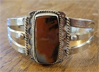 Sterling Silver Navajo Cuff Bracelet Brown Agate