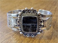 Sterling Silver Navajo Cuff  Bracelet Agate Stone