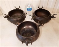 3 Turkish Hammered Copper Steer Head Bowls
