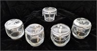 Five Etched Crystal 3" Tall Trinket Boxes