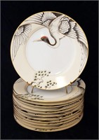 12 Fitz & Floyd Crane With Pine Porcelain Plates