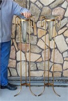 Pair 55" Tall Forged Metal & Glass Garden Vases