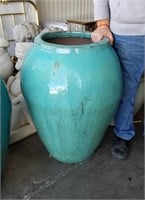 Huge 34" Glazed Pottery Turquoise Garden Vase #2
