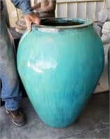 Huge 34" Glazed Pottery Turquoise Garden Vase #1