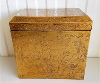 Gold Painted Storage Box Carved Birds Flowers