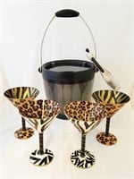 4 Designer Martini Glasses & OXO Ice Bucket
