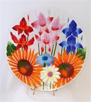 14" Fusion Art Glass Wild Flowers Serving Plate