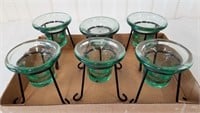 Six Heavy Blown & Iron Glass Candle Holders