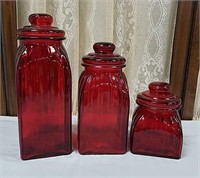 Red glass Canister Set (3)
