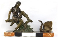 Art Deco Bronze sculpture of woman and swan