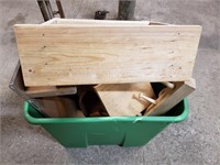 Tote full of shelves and a wood stool/bench