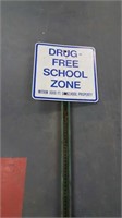 Drug free school zone sign and post