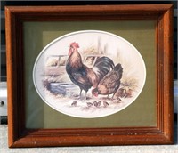 Vintage Chicken & Rooster Framed Print T C Morris