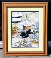 Cute Cats Print in Wood Frame