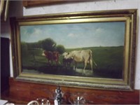 Dutch Painting Of Cows At Pond Edge 24"H X 42"W