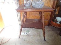 Refinished Oak Square Lamp Table W/ Glass Ball Fee