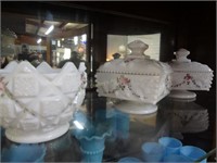 5 Pcs Hand Painted Milk Glass Incl. Westmoreland