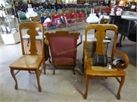 His & Hers Cane Seated Oak Dining Chairs