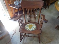 Spindle Oak Arm Chair W/ Tapestry Seat