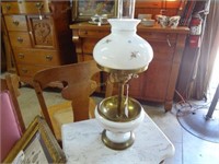 Hand Decorated Brass Table Lamp W/ Floral Design