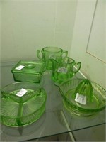 6 Pcs Green Depression, Covered Refrigerator, Crea