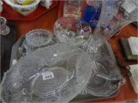 Acid & Wheel Etched Crystal Serving Pcs & 4 Footed