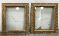 Vintage wavy glass in ornate picture frame pair