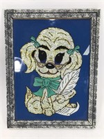 Vintage framed foil art puppy dog