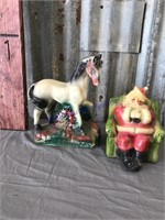 Chalkware horse & santa