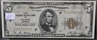 1929 FIVE DOLLARS, THE FEDERAL RESERVE BANK